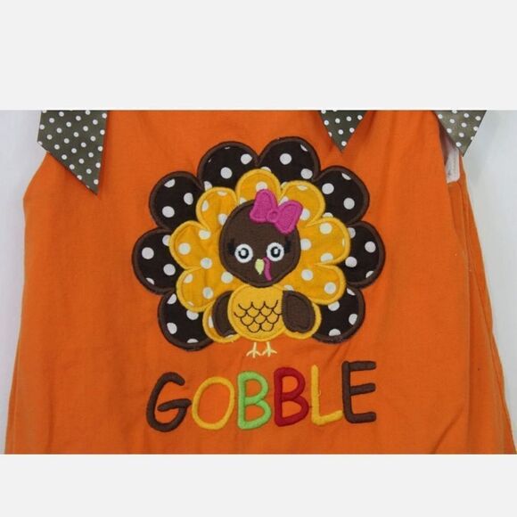 LIL CACTUS Thanksgiving, Gobble, Turkey, Girls Dress /Jumper SIZE 6-12M - Picture 4 of 7